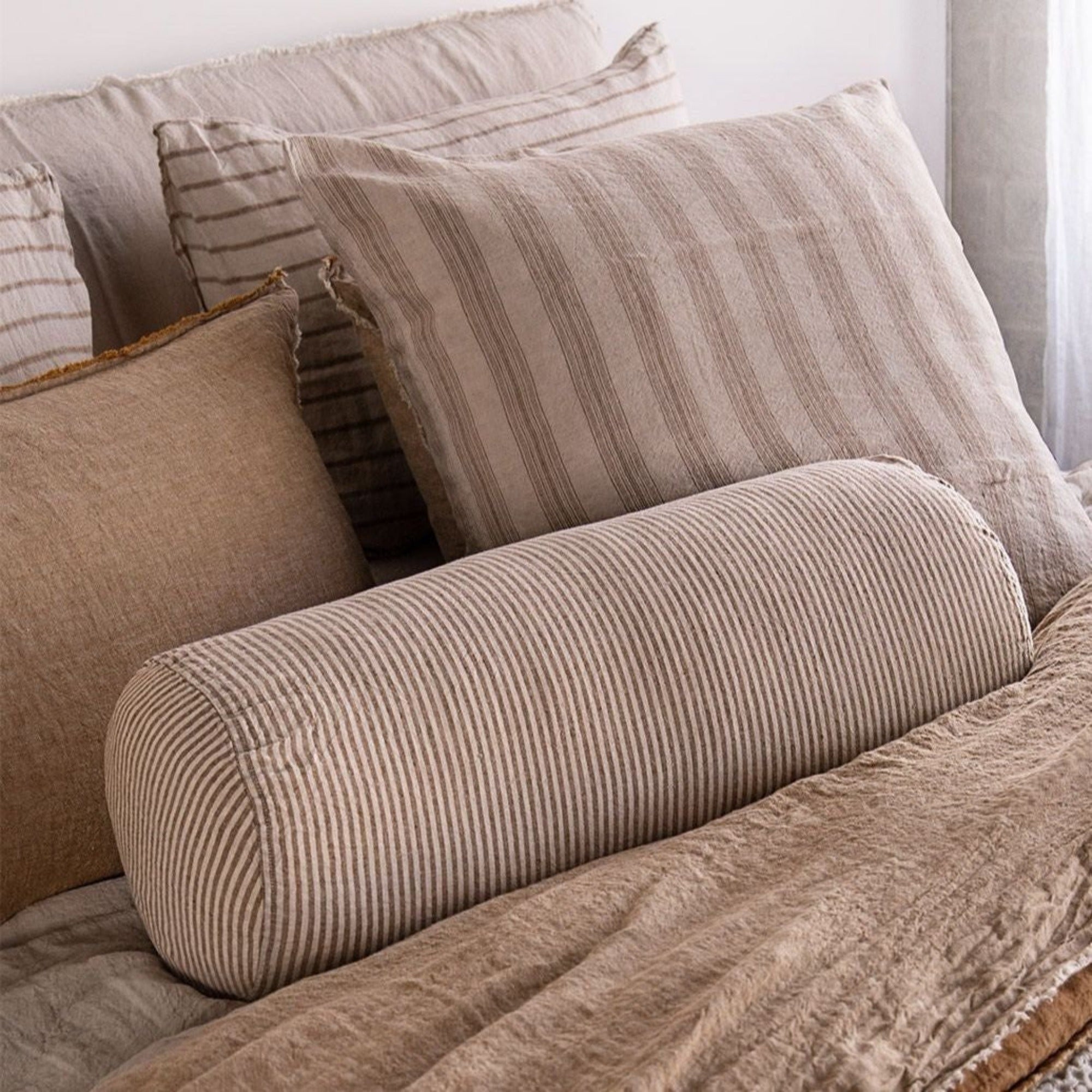 Linen Bolster Cushion | Brown Stripe | Hale Mercantile Co.
