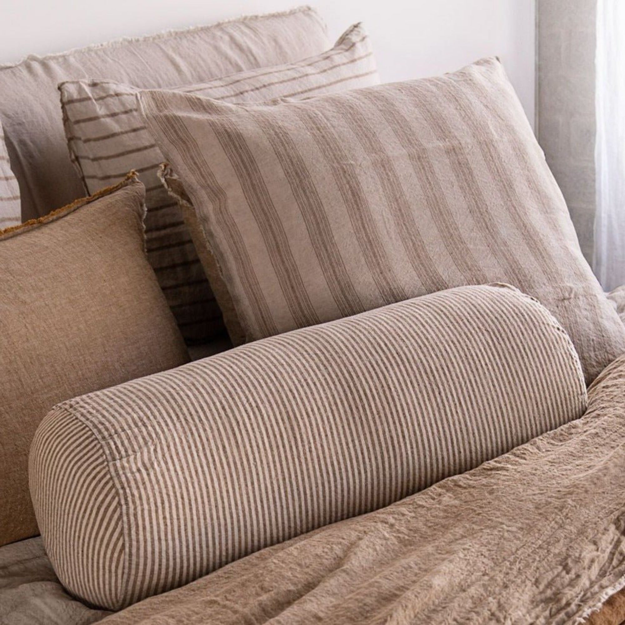 European Linen Pillowcases | Brown Stripe | Hale Mercantile Co.