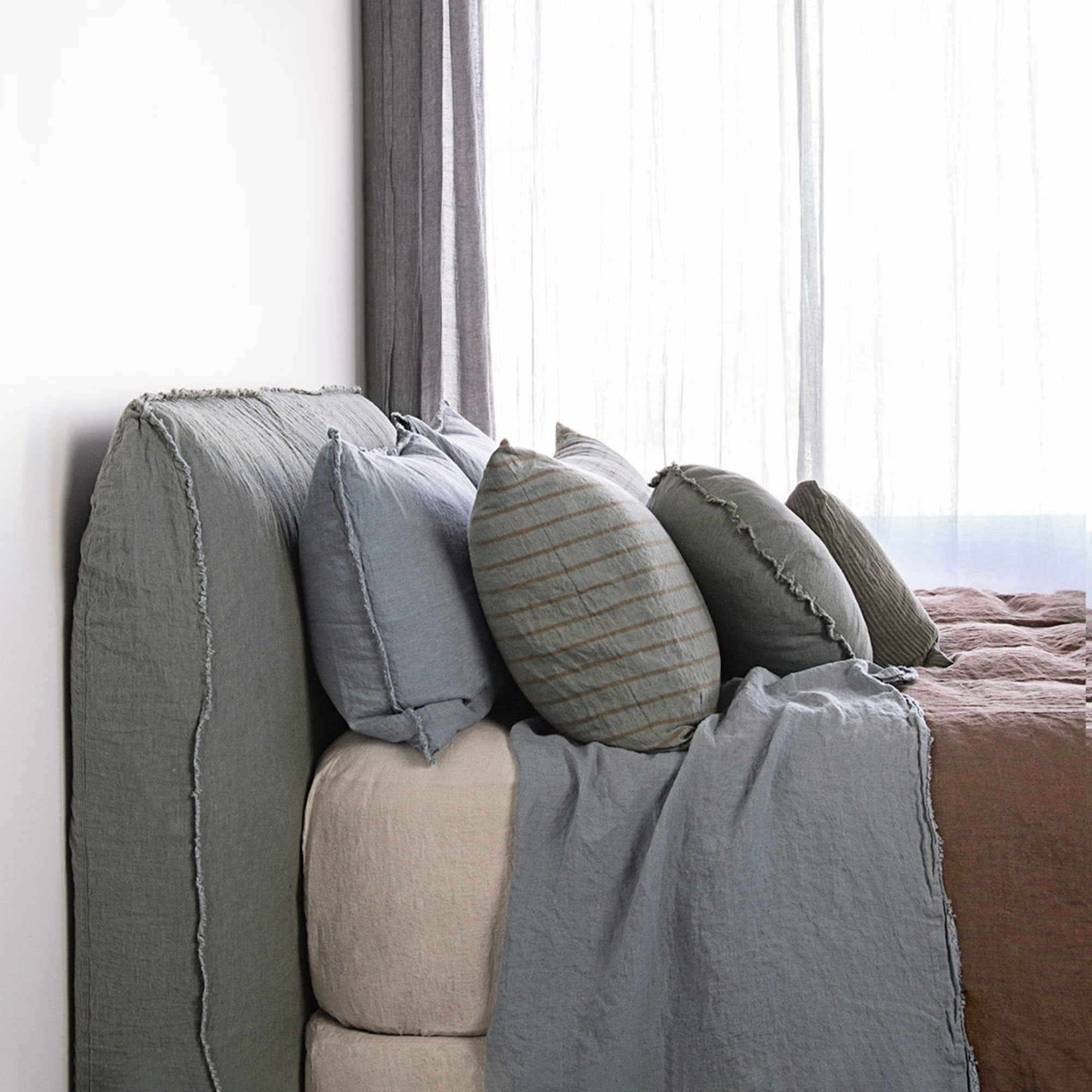Stripe Linen Pillowcase | Teal & Brown  | Hale Mercantile Co.