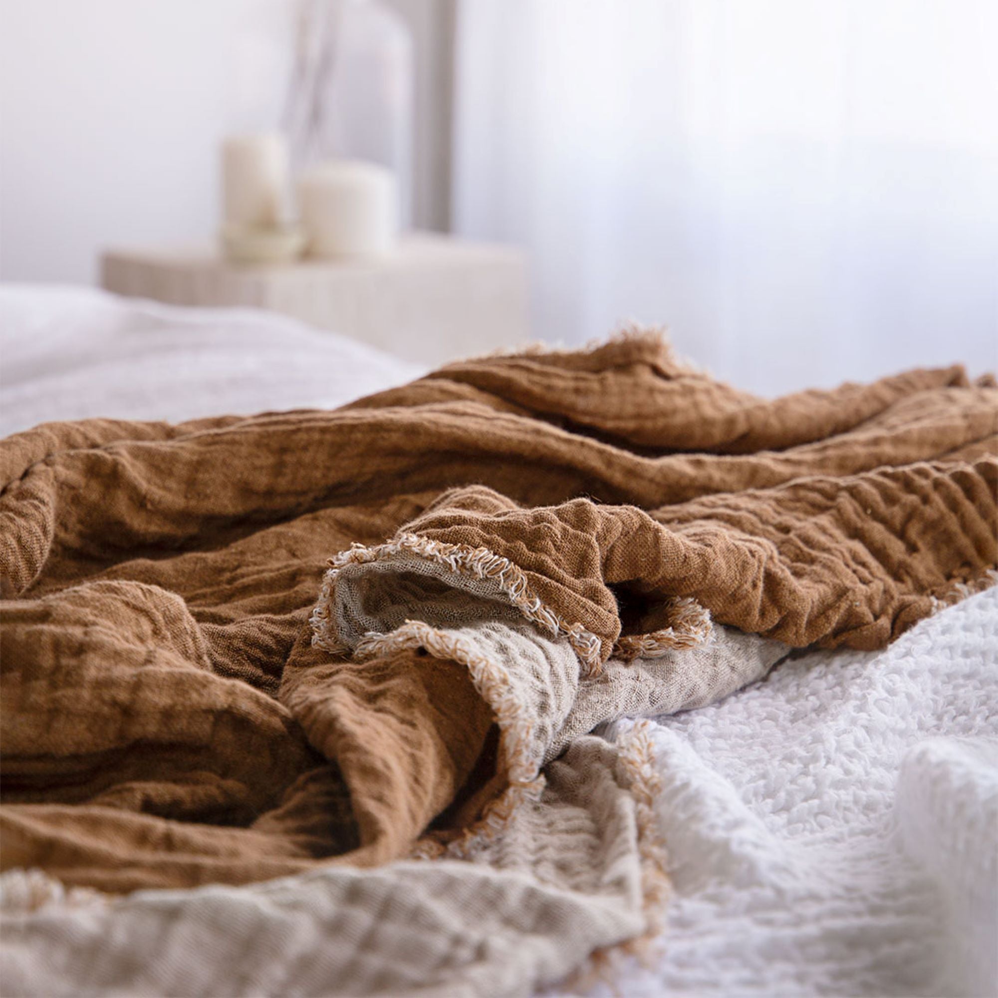 Reversible Linen Throw | Natural & Rust | Hale Mercantile Co.
