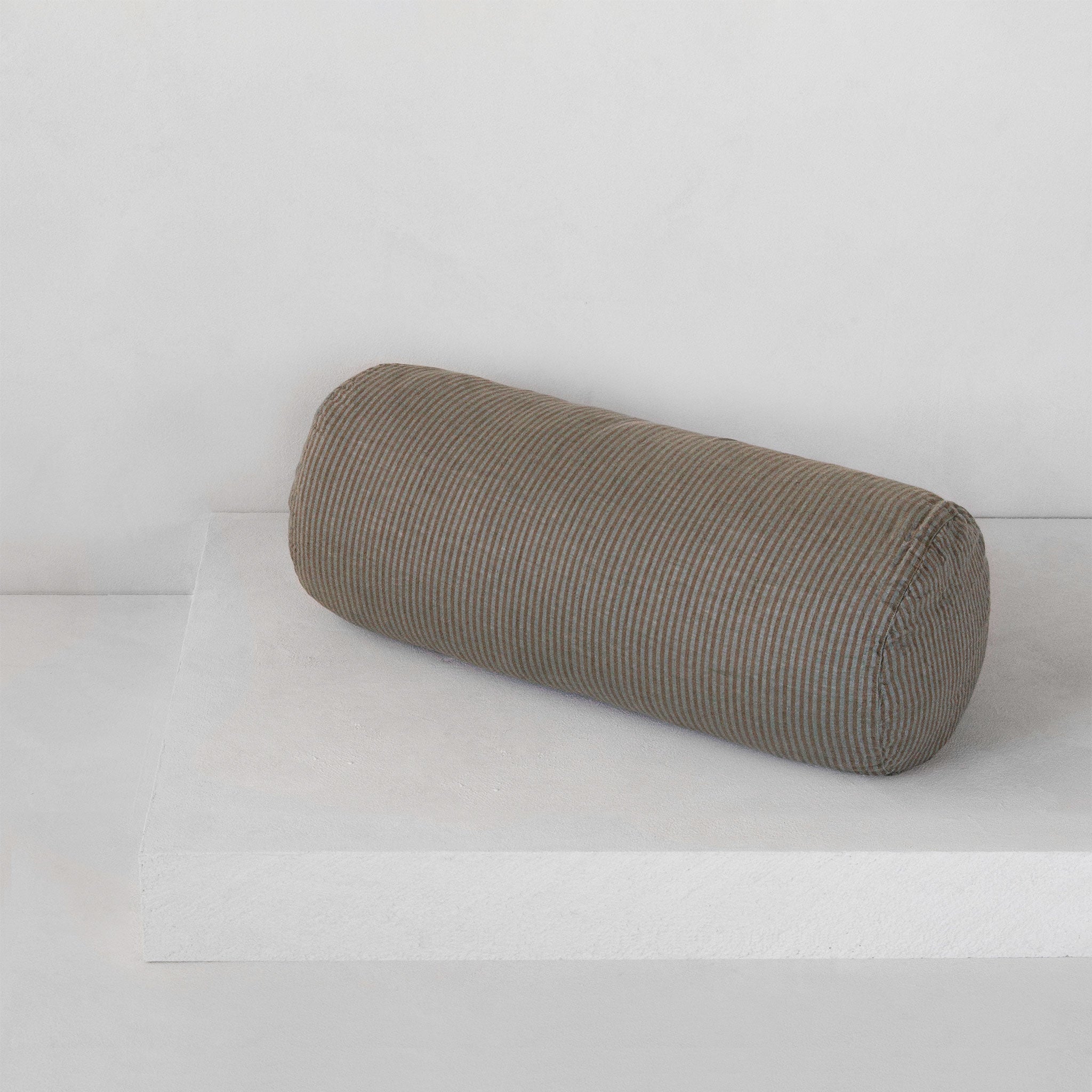Linen Bolster Cushion | Teal & Brown Stripe | Hale Mercantile Co.