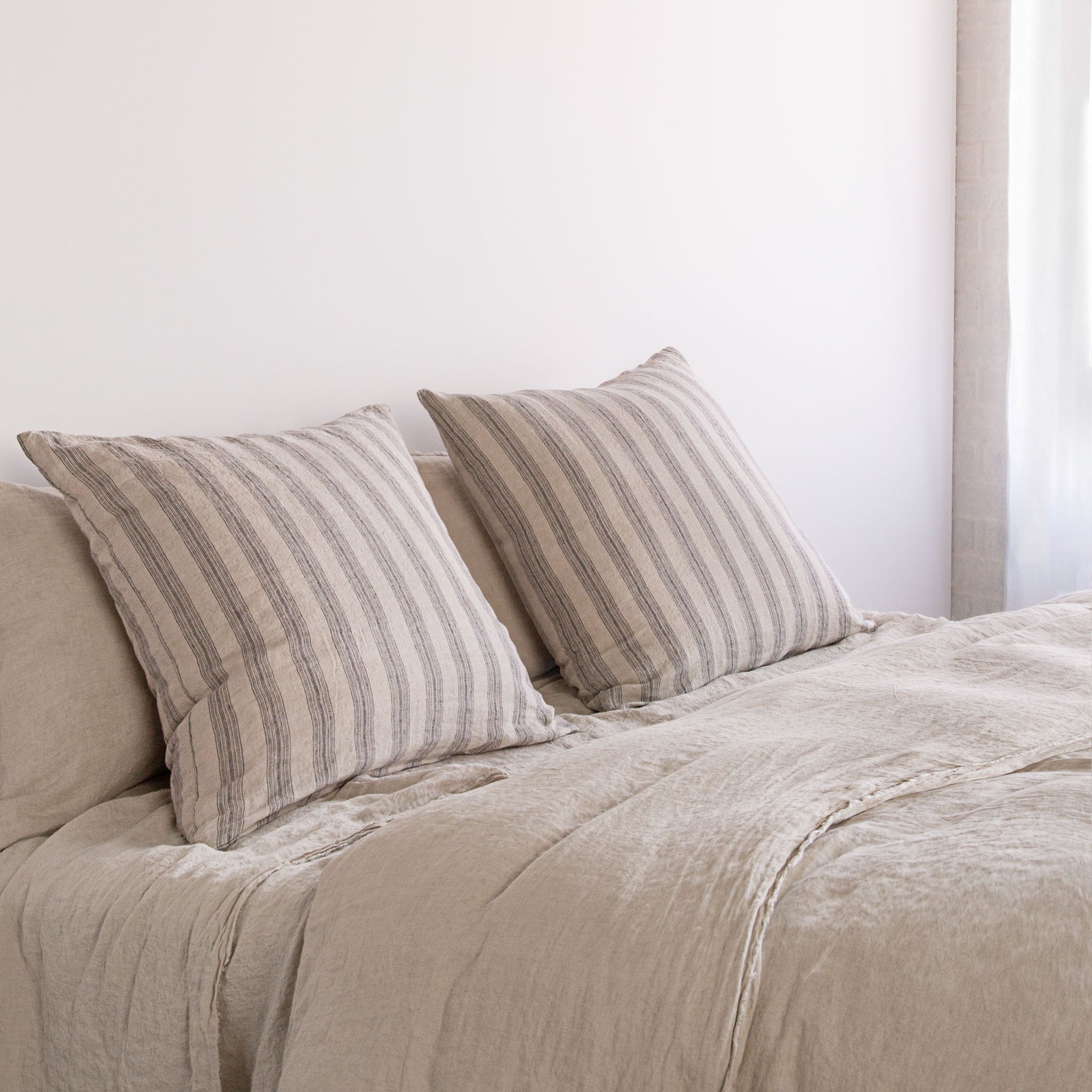 European Linen Pillowcases | Natural Stripe | Hale Mercantile Co.