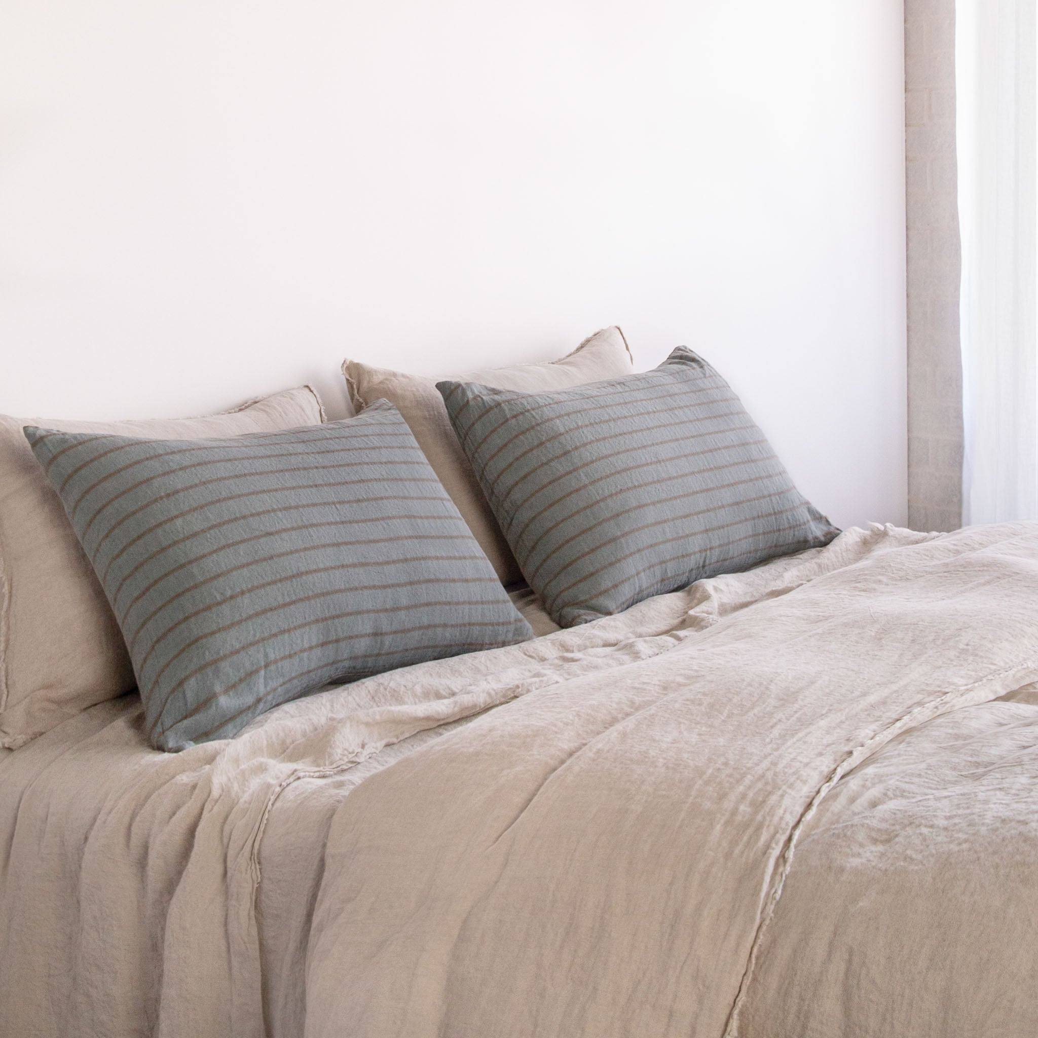 Stripe Linen Pillowcase | Teal & Brown  | Hale Mercantile Co.