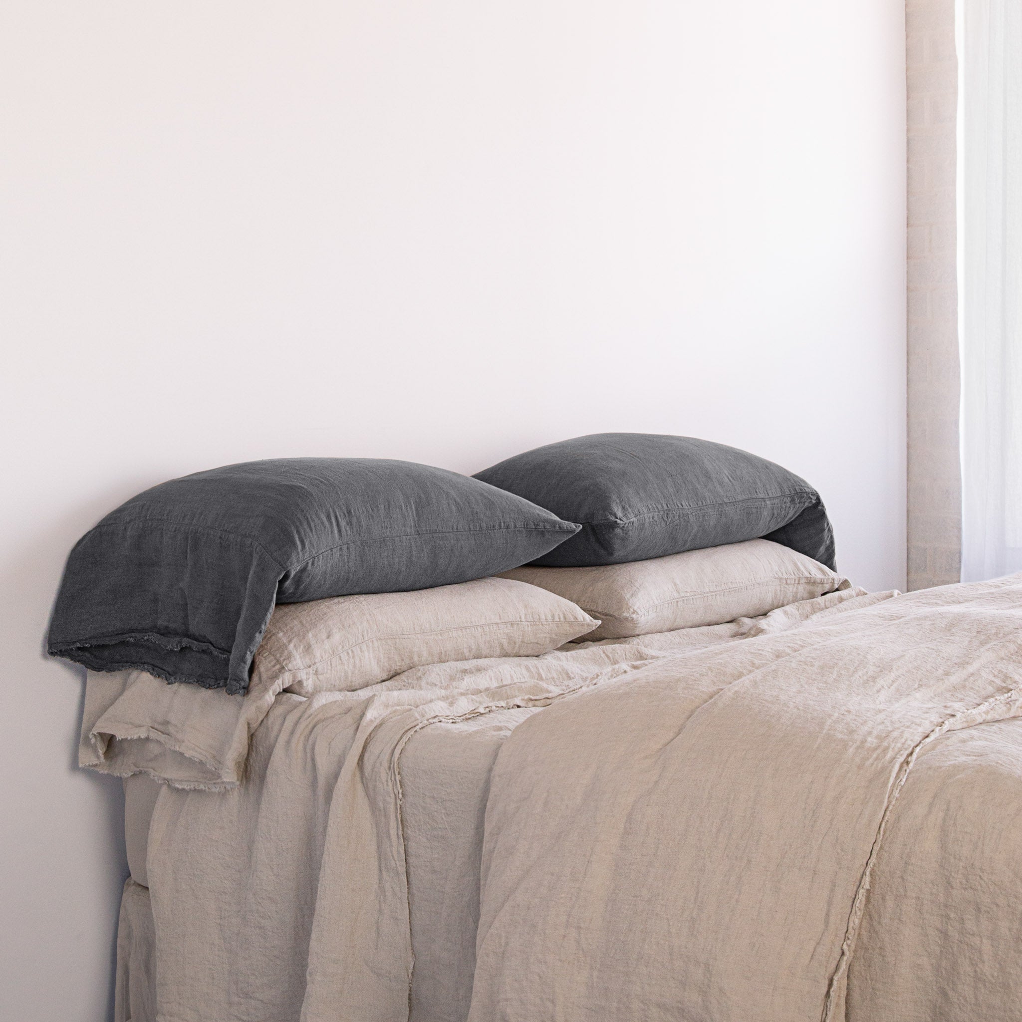 Long Linen Pillowcases | Charcoal Grey | Hale Mercantile Co.