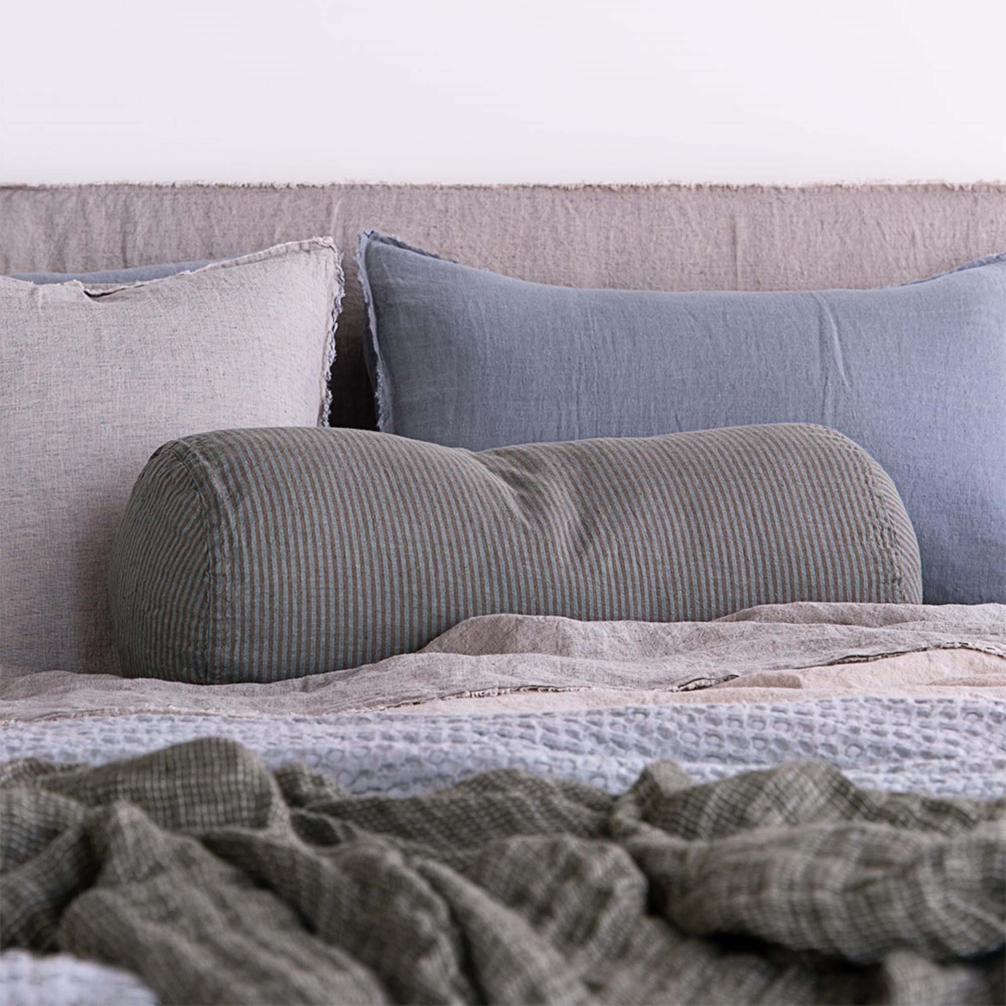 Linen Bolster Cushion | Teal & Brown Stripe | Hale Mercantile Co.