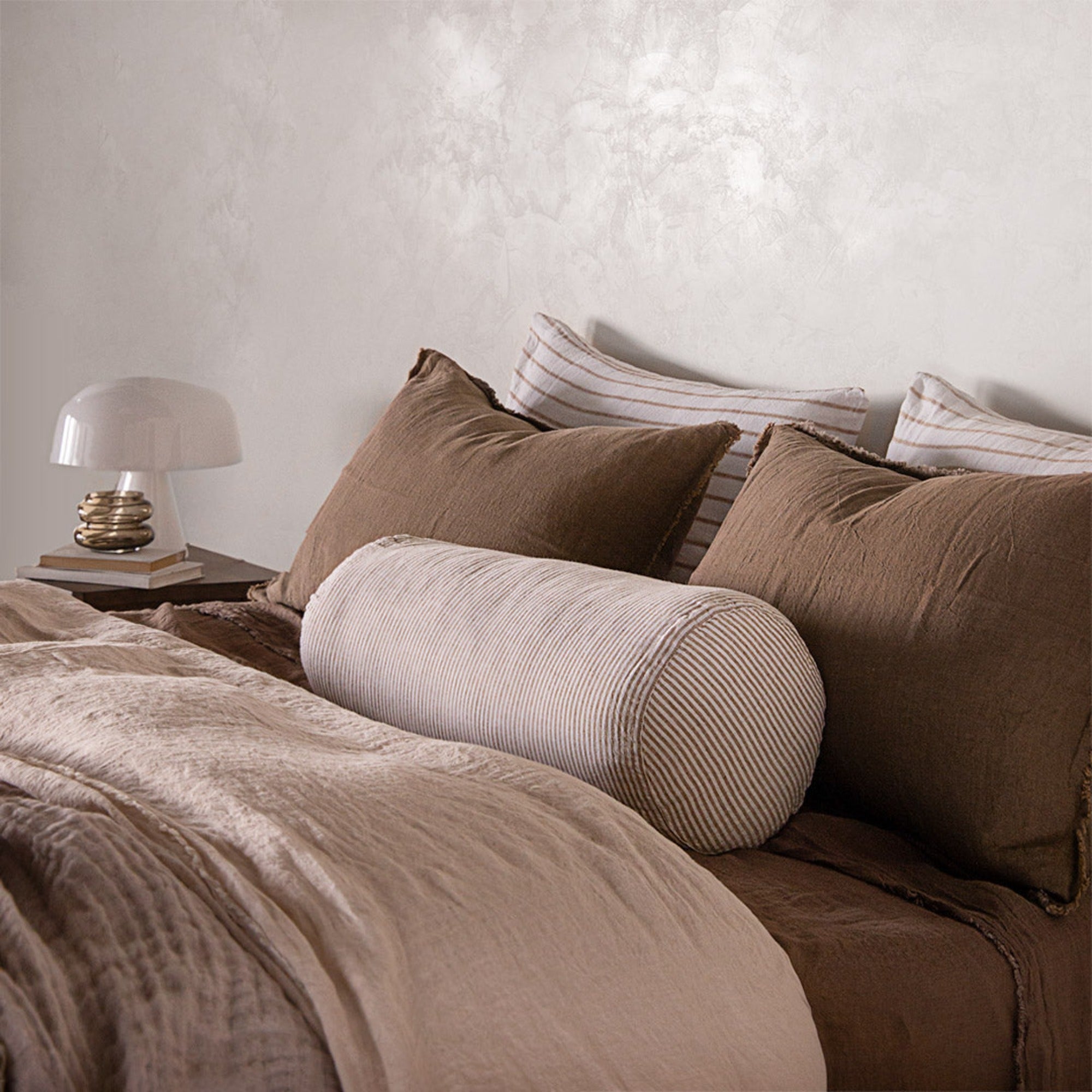 Linen Bolster Cushion | White & Rust Stripe | Hale Mercantile Co.