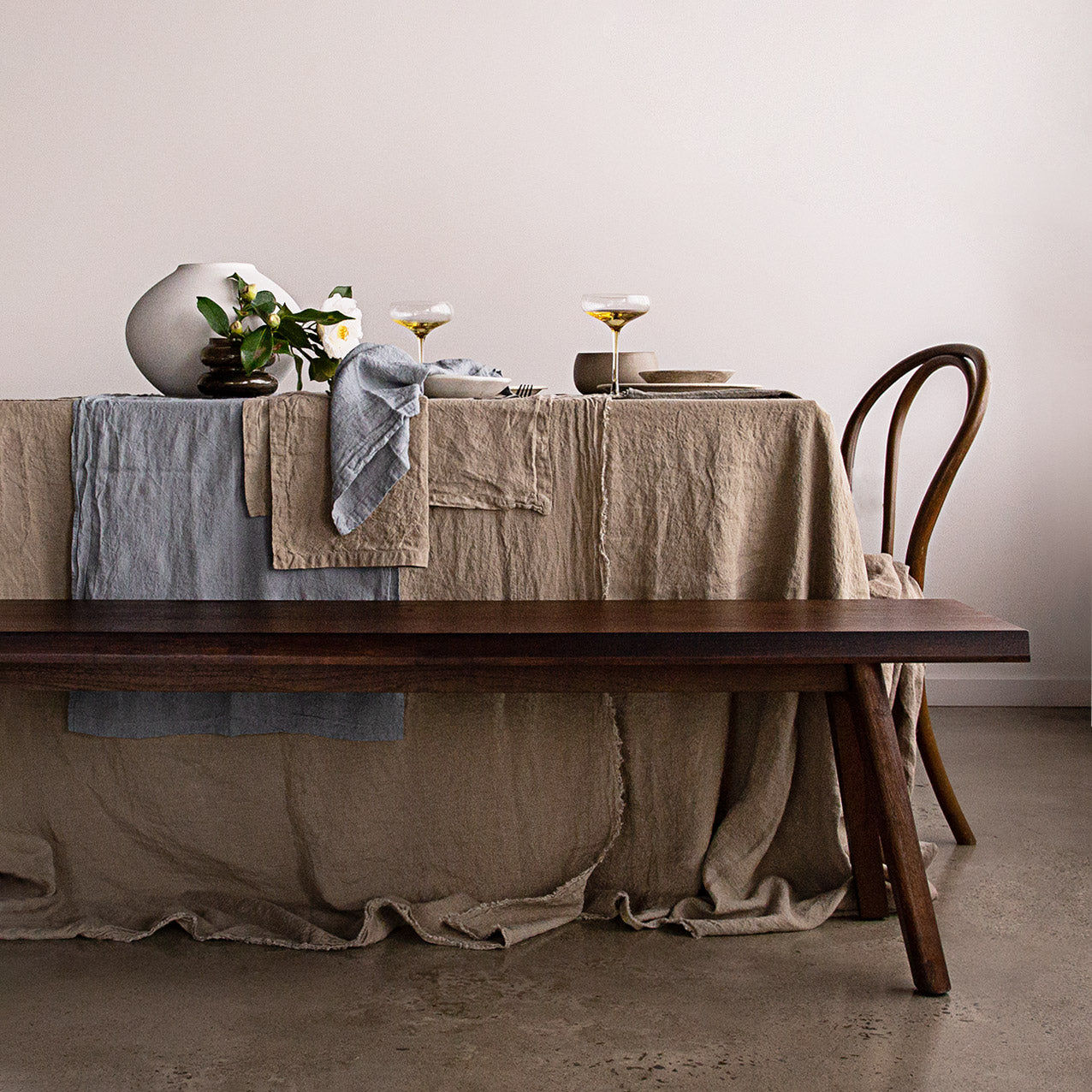 Hoop Linen Cotton Table Runner (14x90) – Charcoal Moss – Lupin Studio
