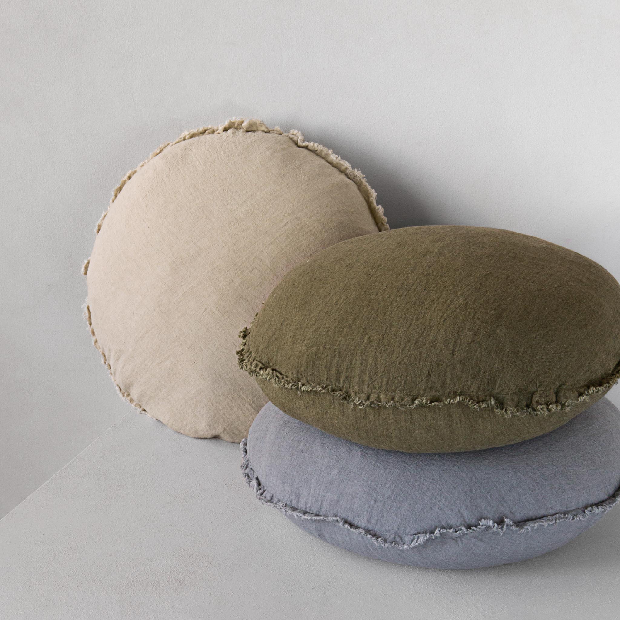 Round Linen Cushion | Deep Khaki | Hale Mercantile Co.