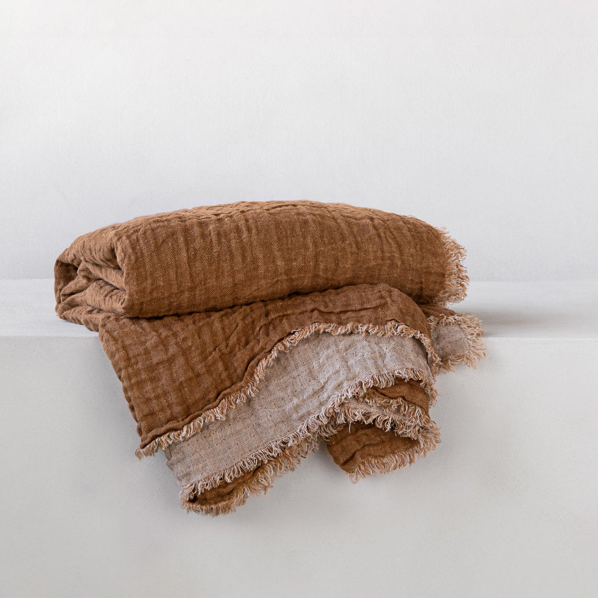 Crush Double Linen Throw Blanket - Russo/Sable