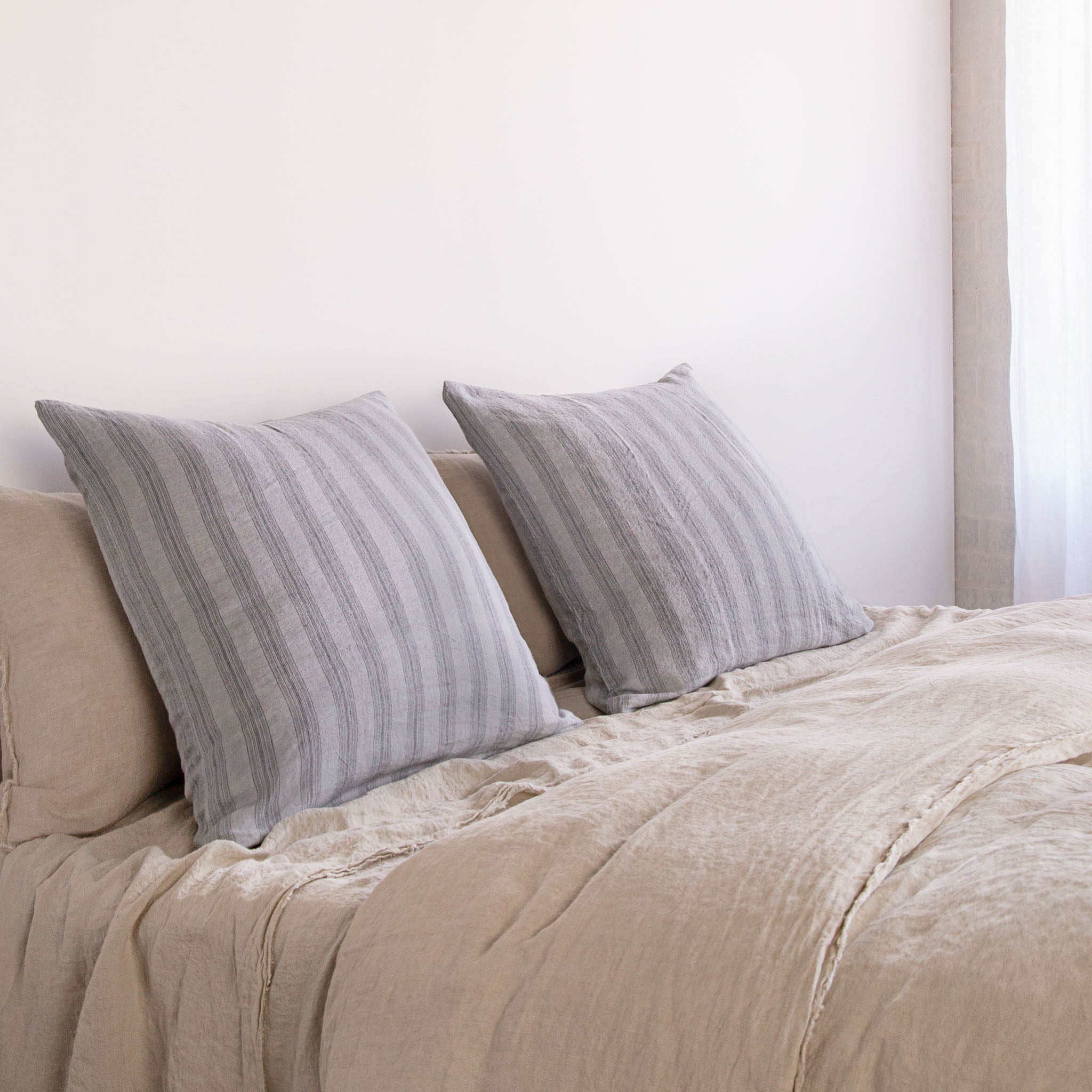 European Linen Pillowcases | Grey Stripe | Hale Mercantile Co.